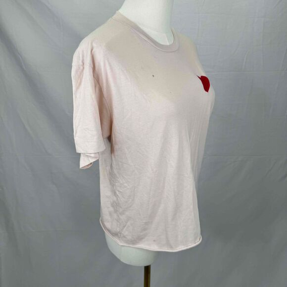 Aviator Nation Cream Short Sleeve T Shirt With Heart Patch Medium Soft Flawed - Picture 8 of 15
